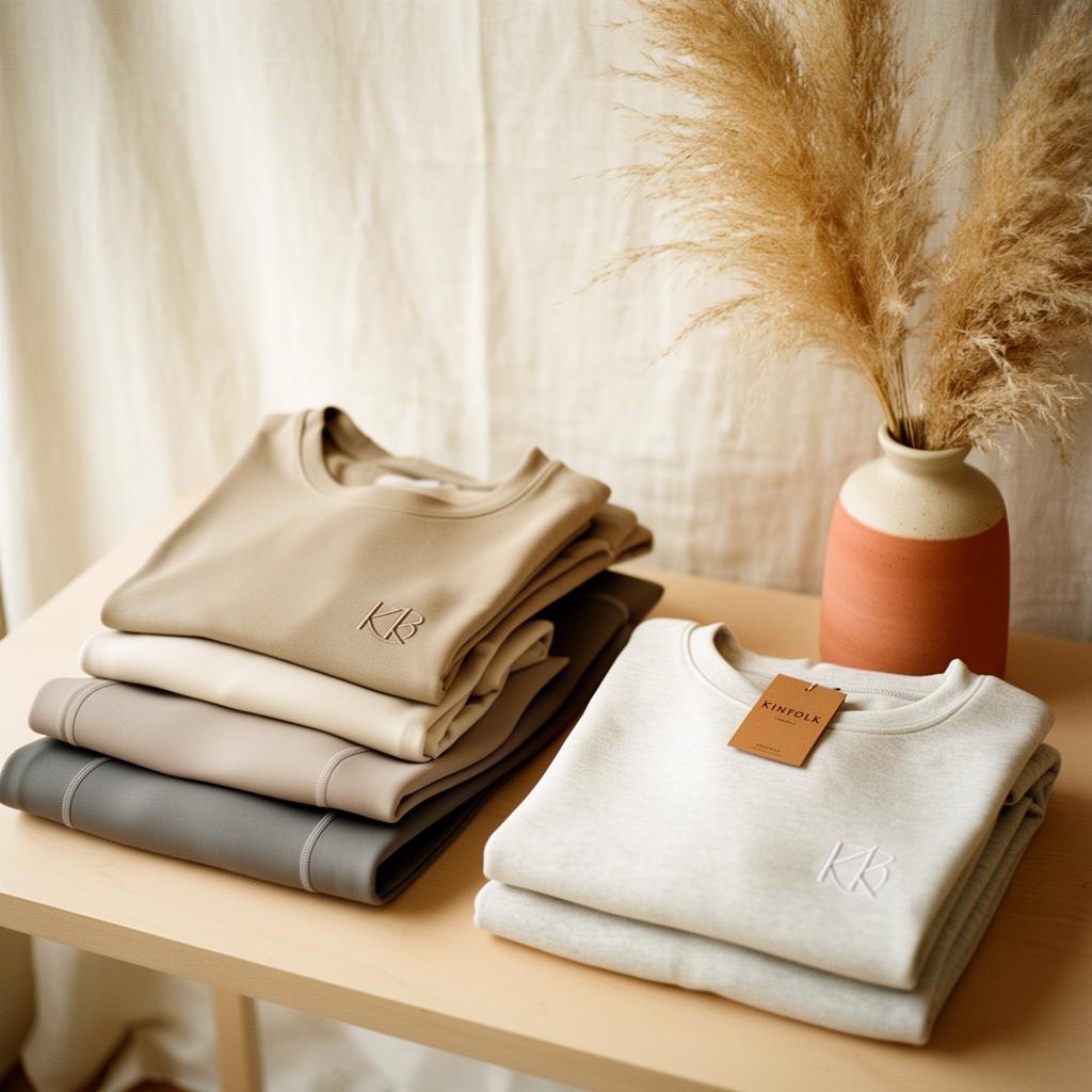 Vêtements pliés signés Zuri Studio sur table en bois